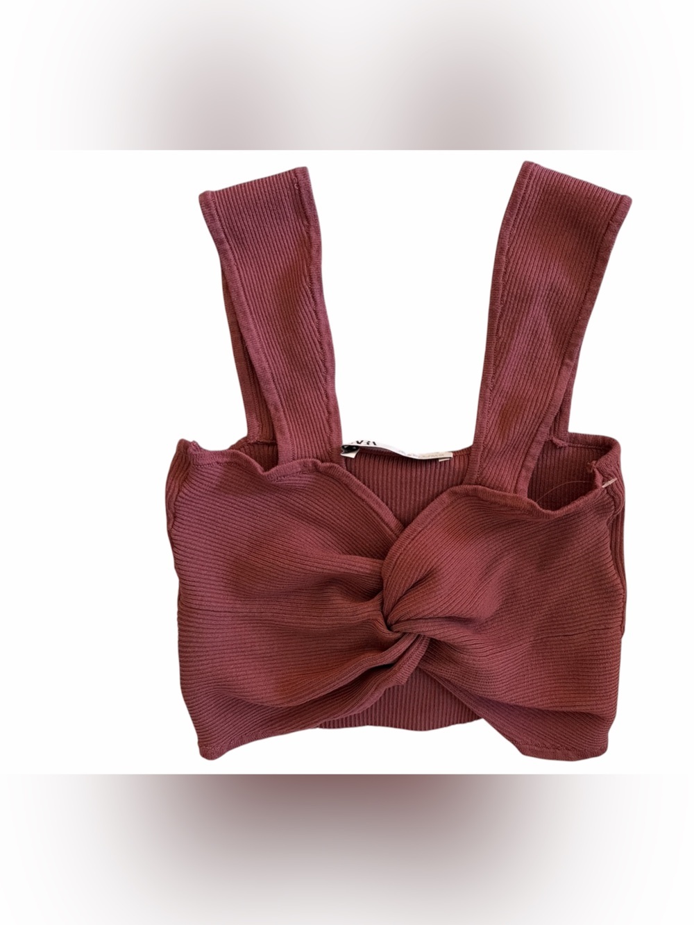 Zara Knot Front Ribbed Crop Top Tank Mauve